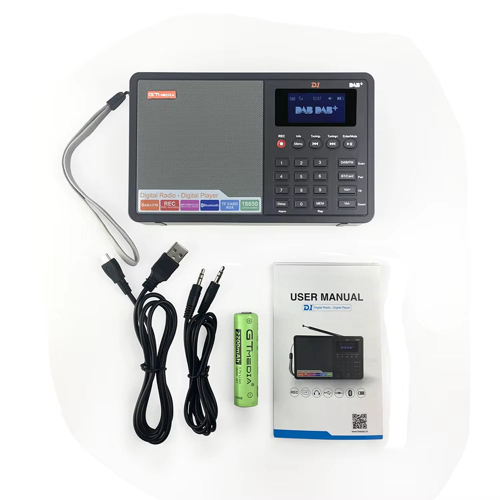 D1 Portable Radio Dab+/Fm+Bt/Card/Aux Support BT\TF Card Digital Player Support Dab174.92-239.20Mhz FM 87.5-108Mhz