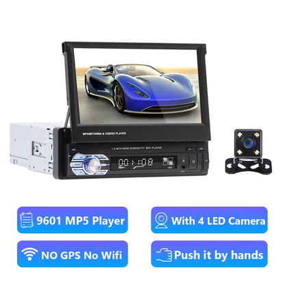 Car Radio 1 Din Tape Recorder 7" HD Monitor Retractable Screen Bluetooth Multimedia Player FM Audio GPS Stereo Receiver