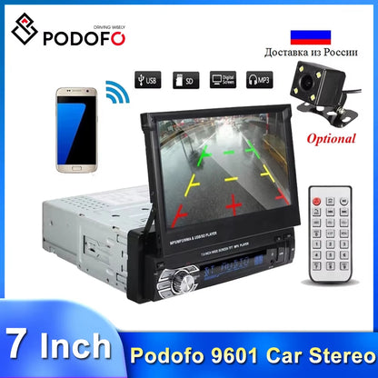 Car Radio 1 Din Tape Recorder 7" HD Monitor Retractable Screen Bluetooth Multimedia Player FM Audio GPS Stereo Receiver