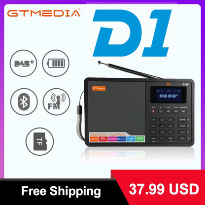 D1 Portable Radio Dab+/Fm+Bt/Card/Aux Support BT\TF Card Digital Player Support Dab174.92-239.20Mhz FM 87.5-108Mhz