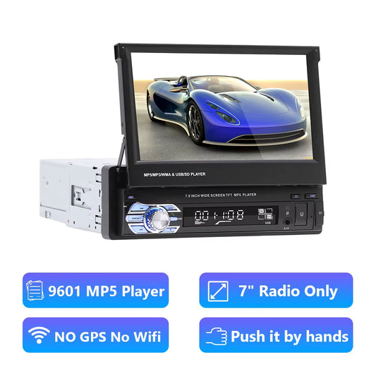 Car Radio 1 Din Tape Recorder 7" HD Monitor Retractable Screen Bluetooth Multimedia Player FM Audio GPS Stereo Receiver