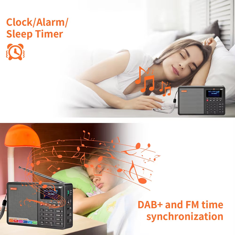 D1 Portable Radio Dab+/Fm+Bt/Card/Aux Support BT\TF Card Digital Player Support Dab174.92-239.20Mhz FM 87.5-108Mhz