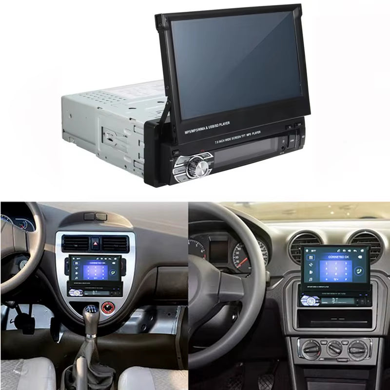 Car Radio 1 Din Tape Recorder 7" HD Monitor Retractable Screen Bluetooth Multimedia Player FM Audio GPS Stereo Receiver