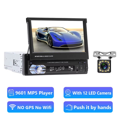 Car Radio 1 Din Tape Recorder 7" HD Monitor Retractable Screen Bluetooth Multimedia Player FM Audio GPS Stereo Receiver